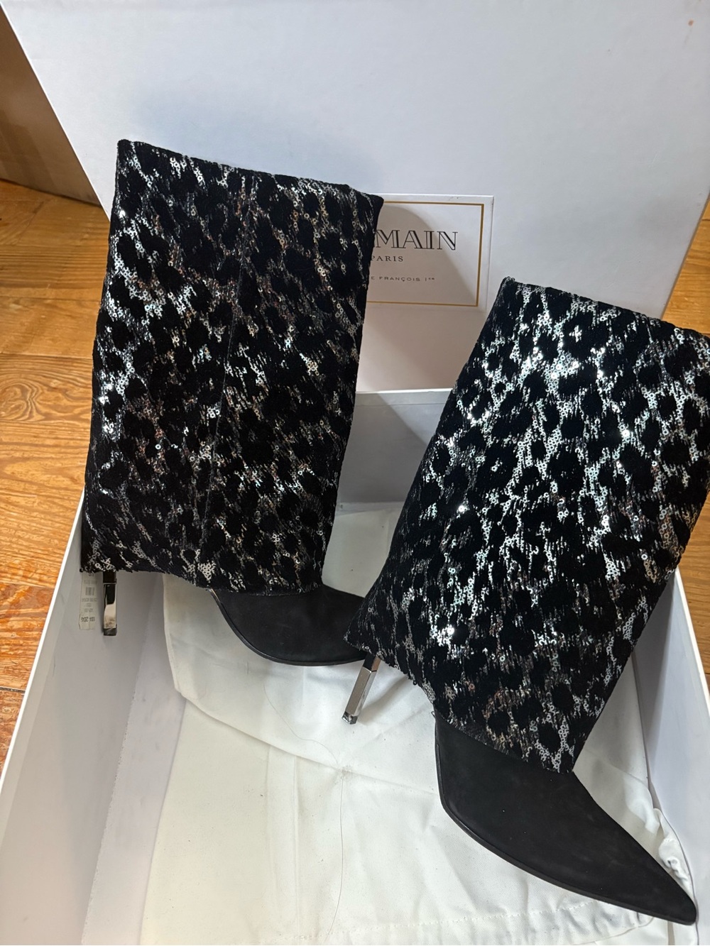 BALMAIN Paris France Boots BABETTE Sequin Leopard 38.5 - Picture 3 of 5